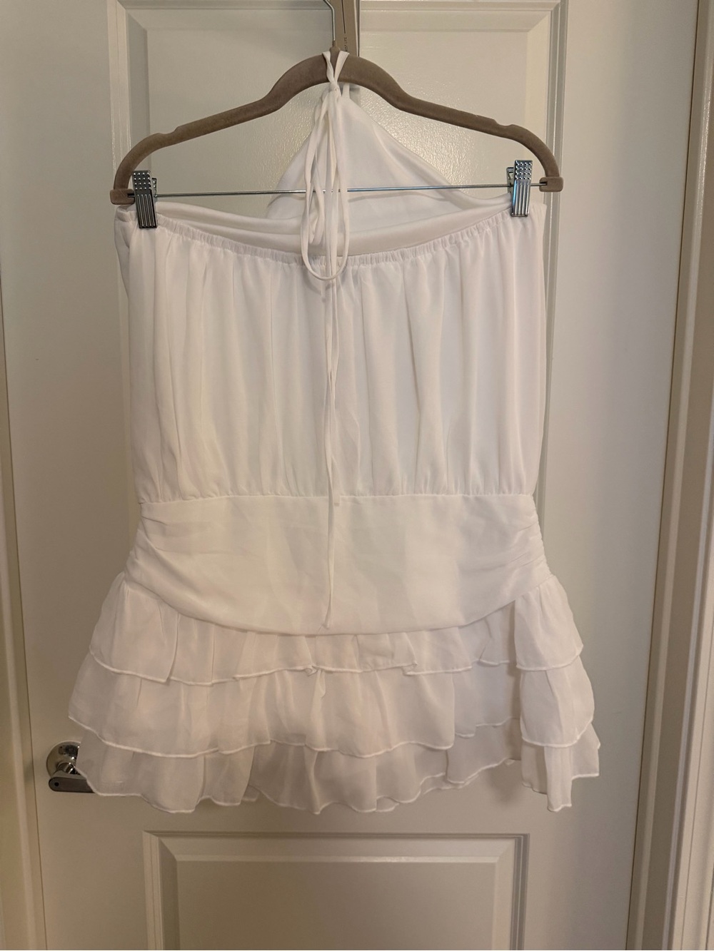 Halter White Layered Ruffle Mini Dress - Picture 2 of 3